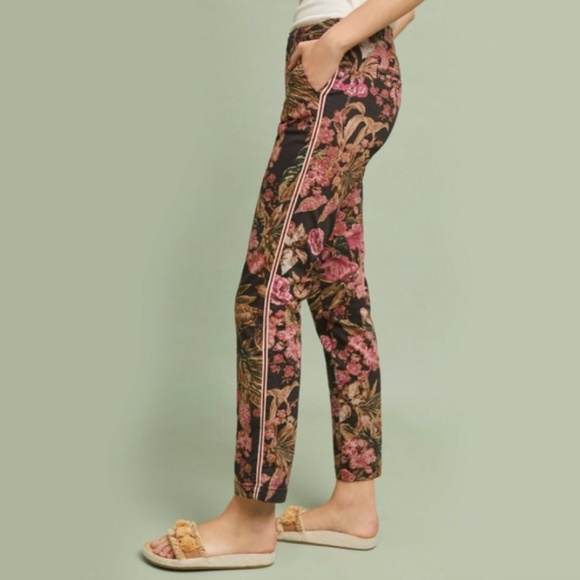 Anthropologie Floral Side Stripe Relaxed Chinos 25 - Picture 2 of 4